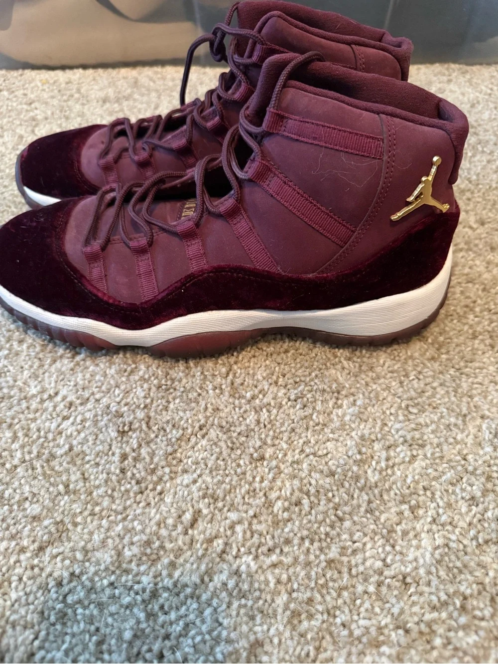 Jordan Kids Burgundy Velvet High-Top Sneakers with Gold Logo